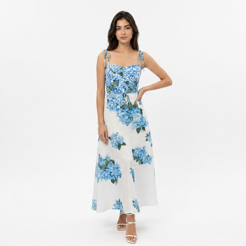 Azure Hydrangea Midi Dress