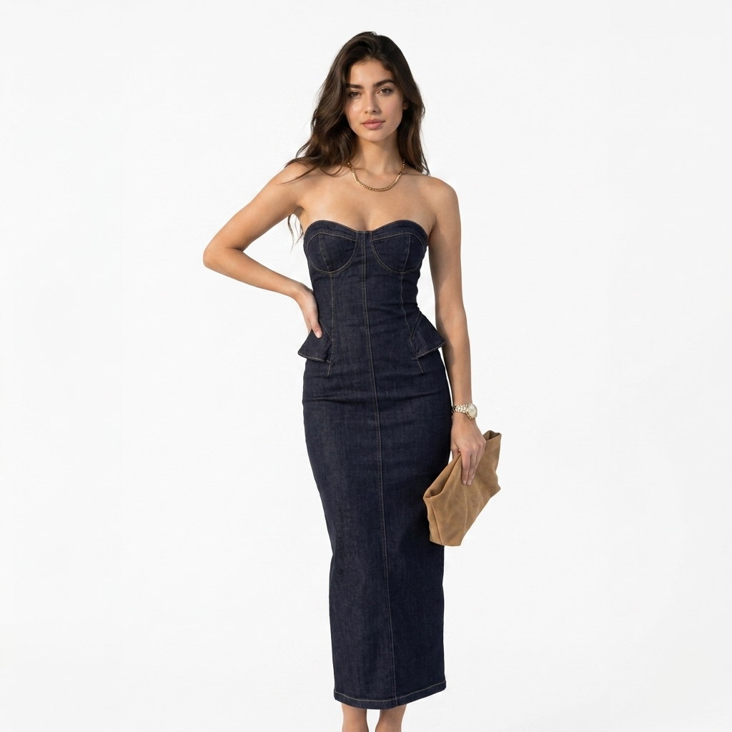 Azure Sculpted Denim Maxi