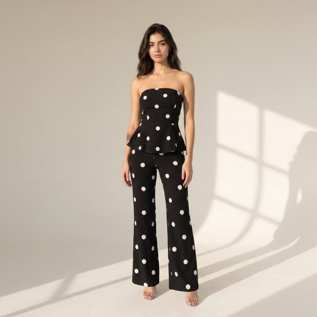 Classique Polka Dot Peplum Evening Co-ord