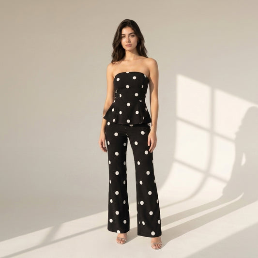 Classique Polka Dot Peplum Evening Co-ord