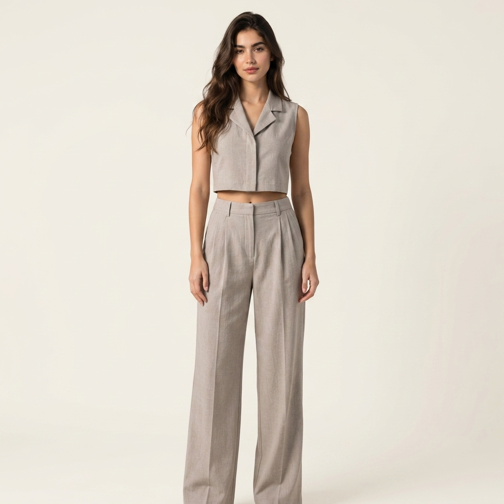 Atelier Plissé Linen Vest & Wide-Leg Trouser Set