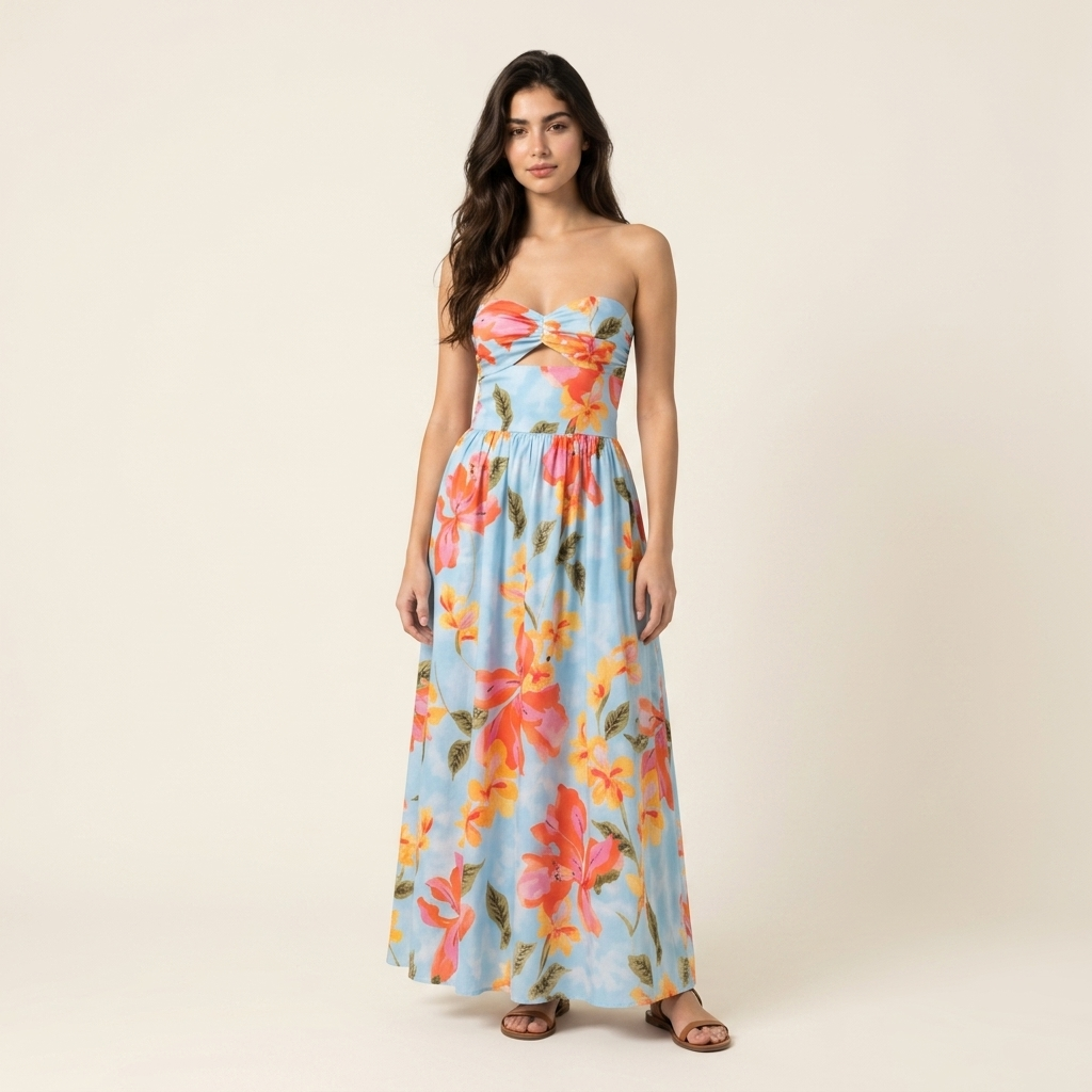Côte d'Azur Floral Strapless Maxi Dress