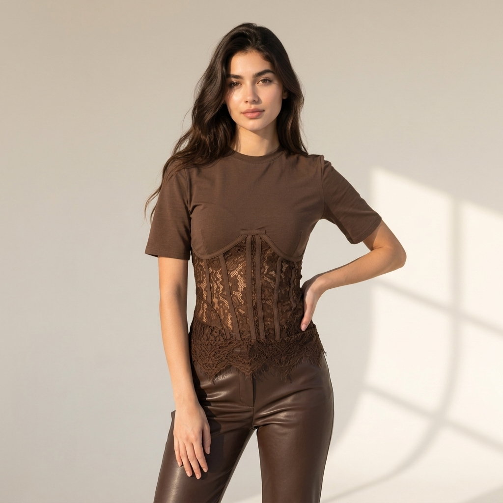 Romantic Lace-Inset Corset Tee