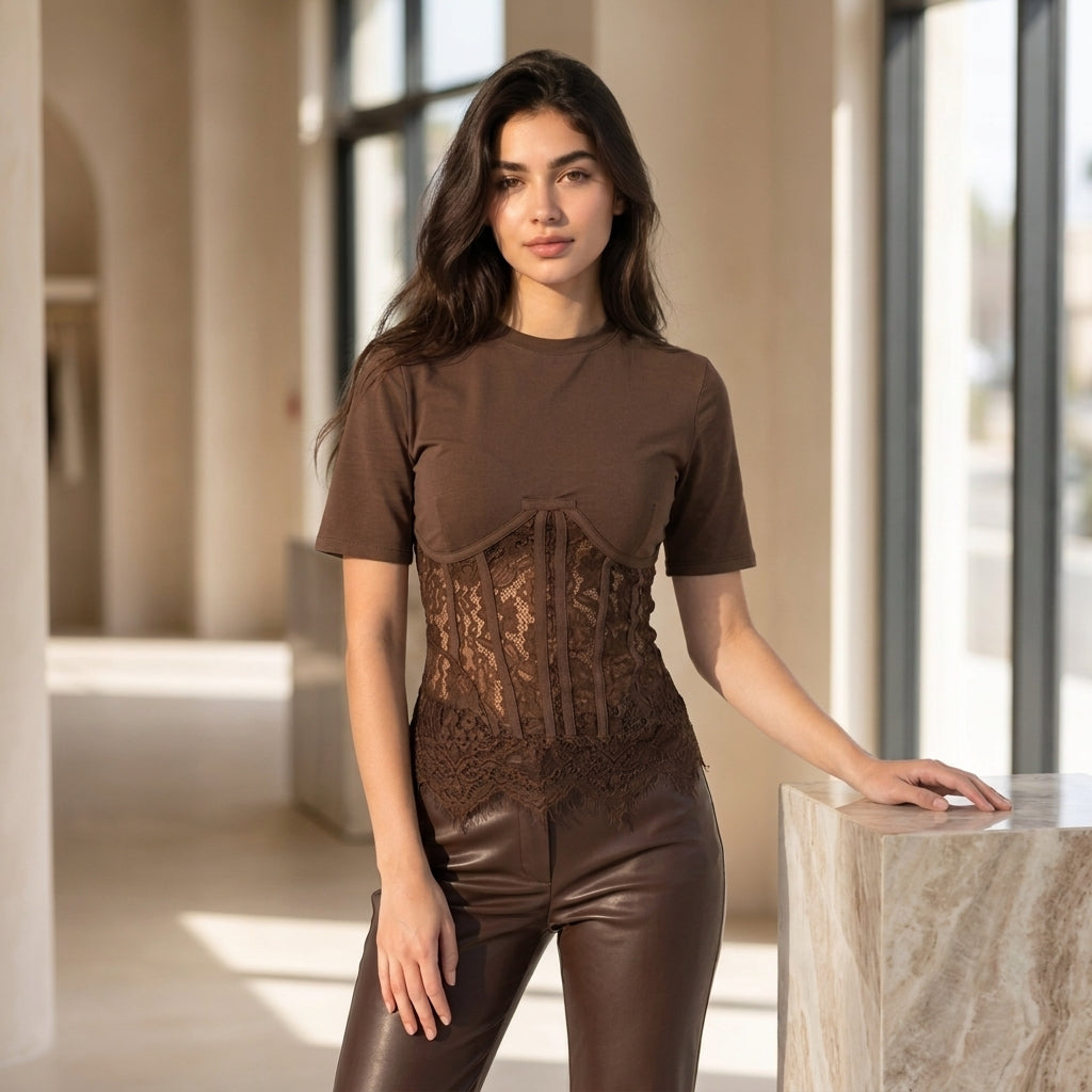 Romantic Lace-Inset Corset Tee