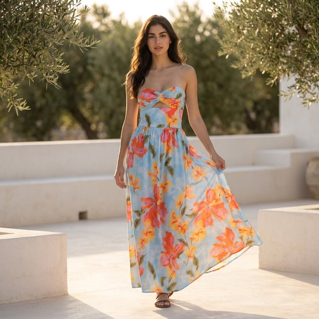 Côte d'Azur Floral Strapless Maxi Dress