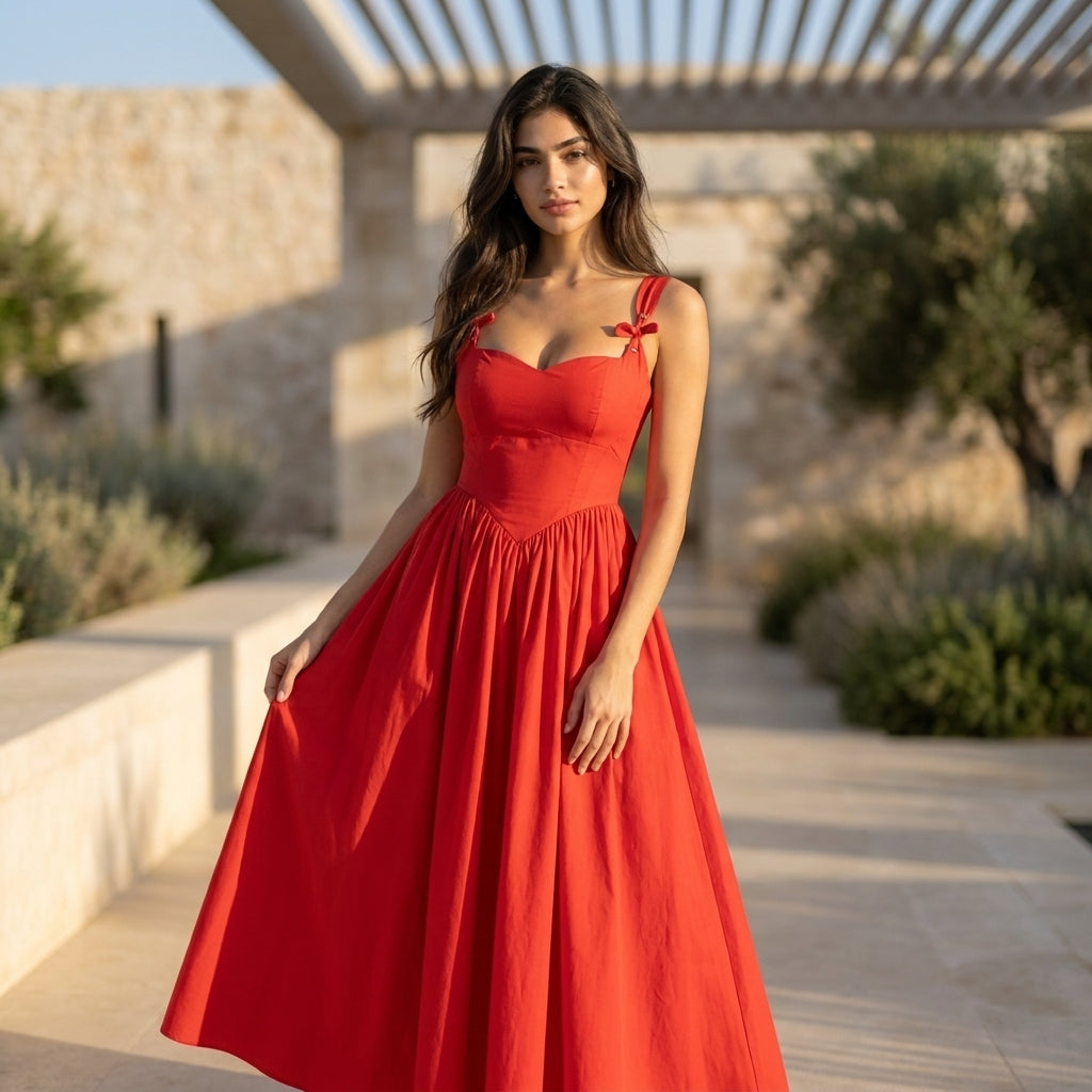 Rosso Sweetheart Corset Maxi Dress