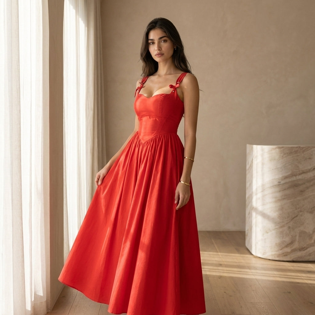 Rosso Sweetheart Corset Maxi Dress