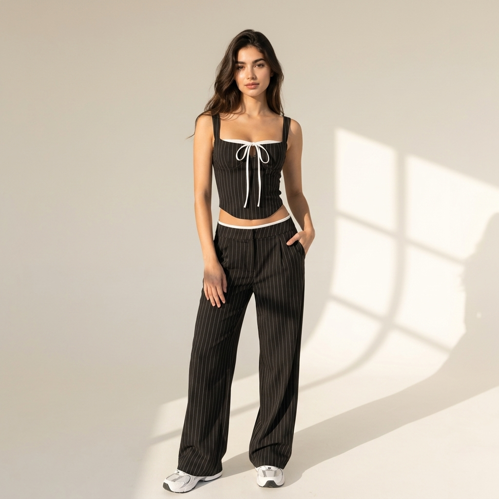 Lace-Trim Corset & Wide-Leg Trouser Co-ord