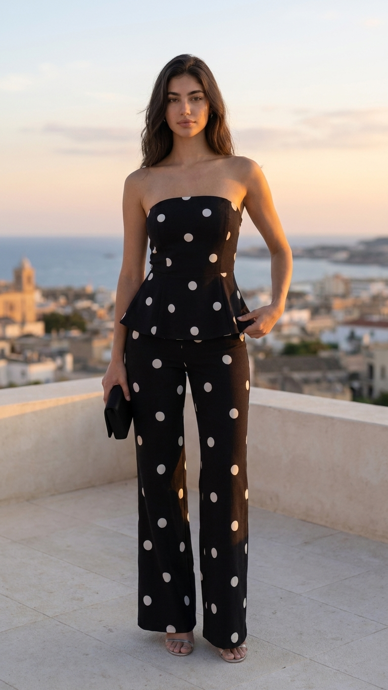 Classique Polka Dot Peplum Evening Co-ord