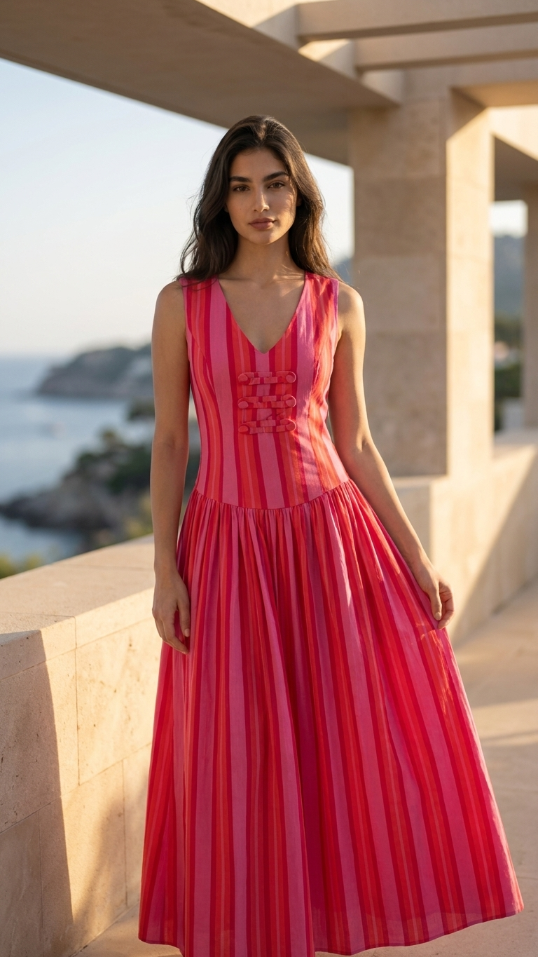 Riviera Stripe V-Neck Maxi Dress