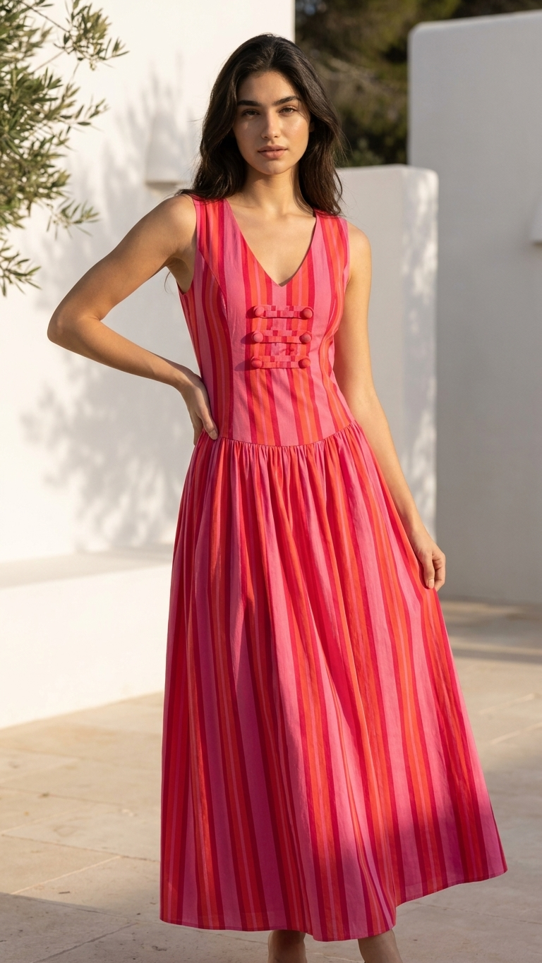 Riviera Stripe V-Neck Maxi Dress